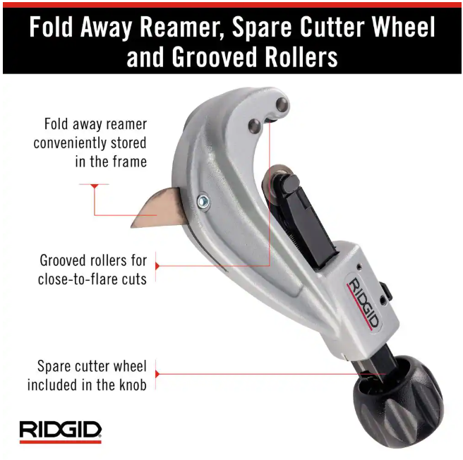 RIDGID 1/4 in. to 1-5/8 in. 151 Quick Acting Copper Pipe & Aluminum Tubing Cutter w/ Easy Change Wheel Pin + Spare Wheel