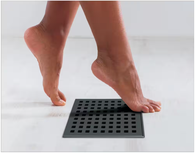 RELN 4 in. x 4 in. Matte Black Square Shower Drain with Square Pattern Drain Cover
