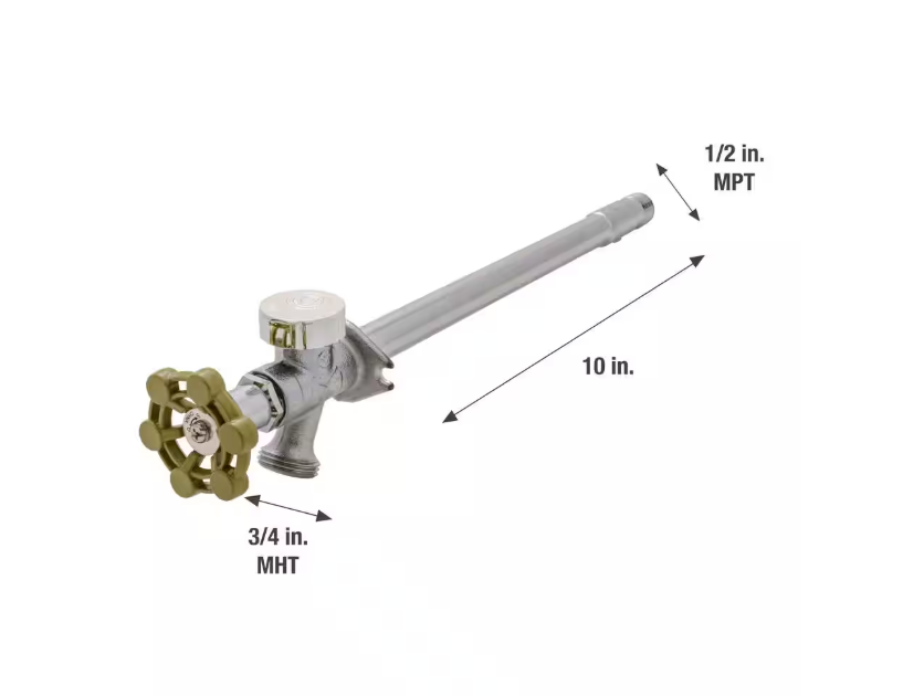 Everbilt 1/2 in. x 3/4 in. x 10 in. MPT x SWT x MHT Brass Anti-Siphon Frost Free Sillcock Valve with Multi-Turn Operation
