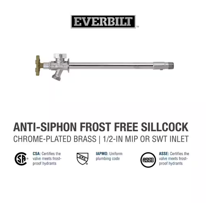 Everbilt 1/2 in. x 3/4 in. x 10 in. MPT x SWT x MHT Brass Anti-Siphon Frost Free Sillcock Valve with Multi-Turn Operation