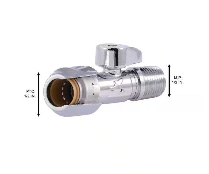SharkBite Max 1/2 in. Push-to-Connect x 1/2 in. MIP Chrome-Plated Brass Quarter-Turn Straight Stop Valve
