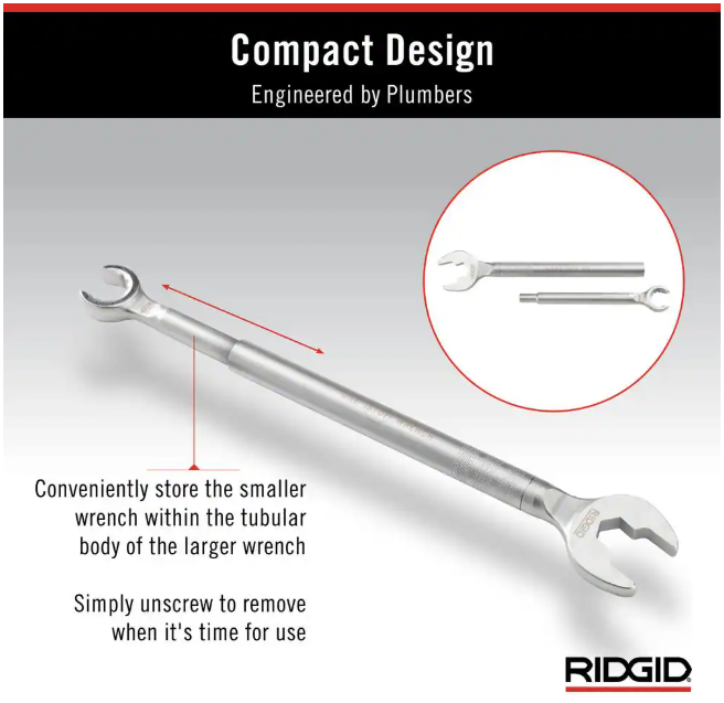 RIDGID One Stop Wrench for Angle Stops, Straight Stops, and Compression Couplings, 2-in-1 Plumbing Wrench for Common Nut Sizes