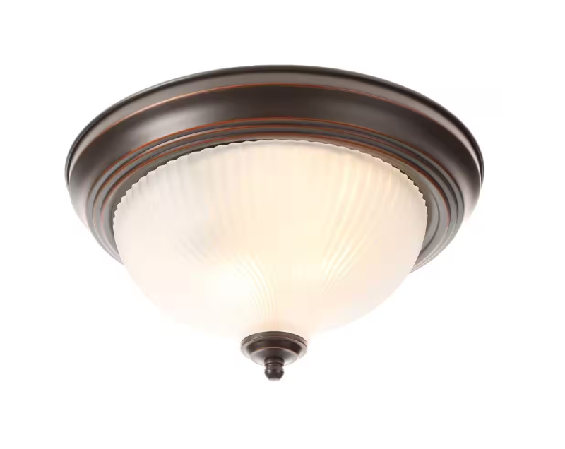Hampton Bay 11 in. 2-Light Oil-Rubbed Bronze Flush Mount with Frosted Swirl Glass Shade