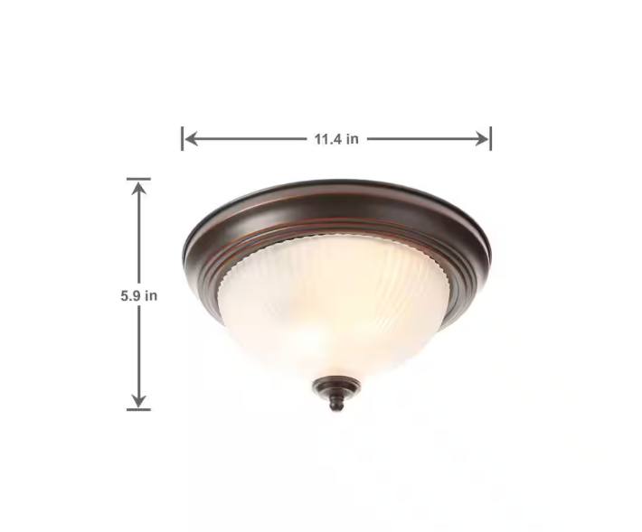 Hampton Bay 11 in. 2-Light Oil-Rubbed Bronze Flush Mount with Frosted Swirl Glass Shade