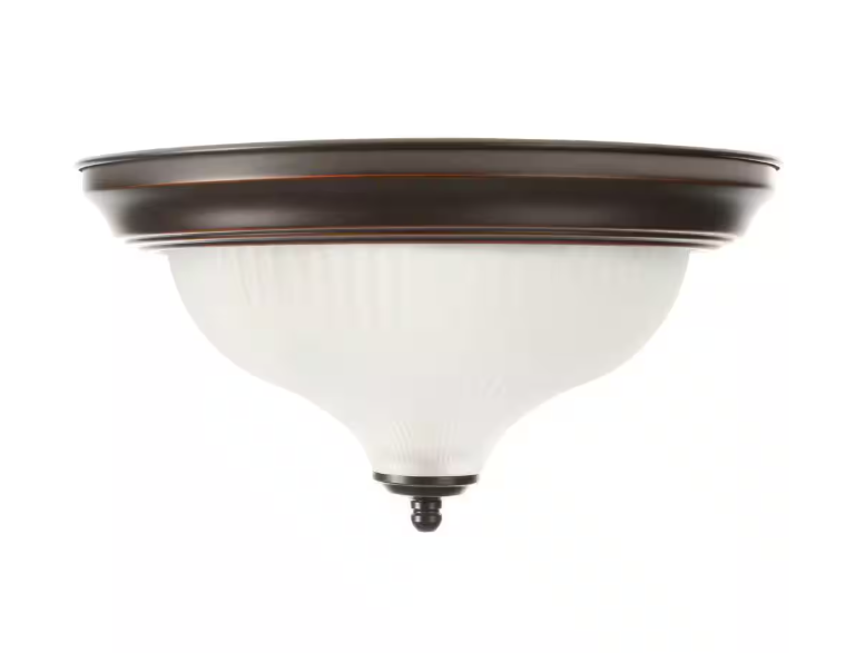 Hampton Bay 11 in. 2-Light Oil-Rubbed Bronze Flush Mount with Frosted Swirl Glass Shade
