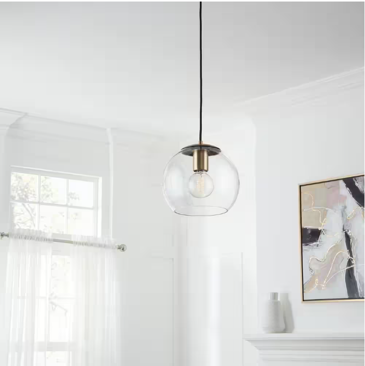 Home Decorators Collection 1-Light Antique Brass and Glass Mini-Pendant
