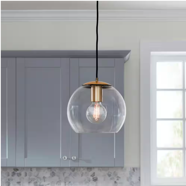 Home Decorators Collection 1-Light Antique Brass and Glass Mini-Pendant