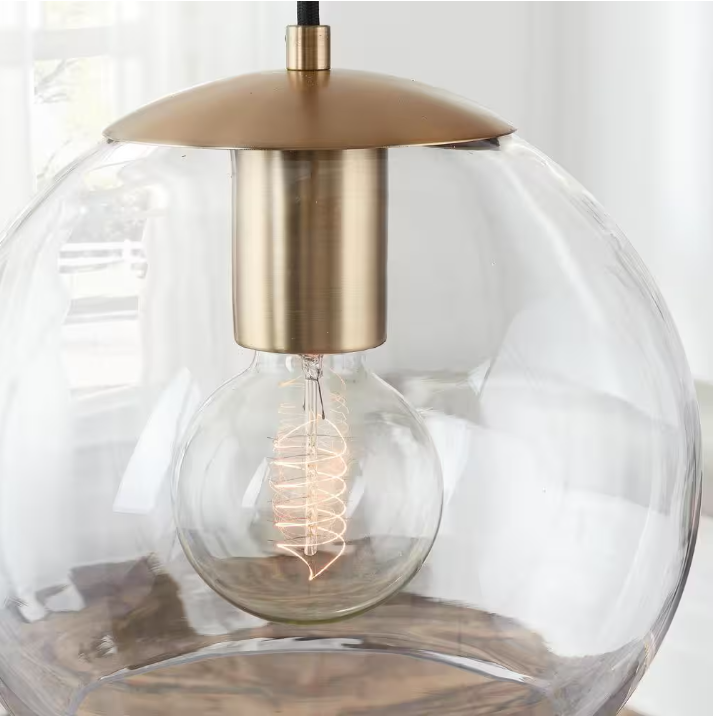 Home Decorators Collection 1-Light Antique Brass and Glass Mini-Pendant