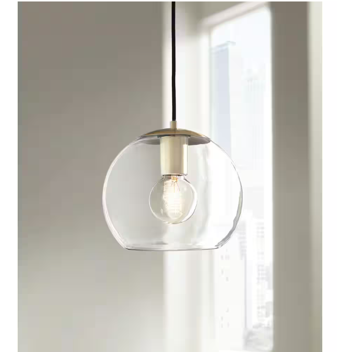 Home Decorators Collection 1-Light Antique Brass and Glass Mini-Pendant