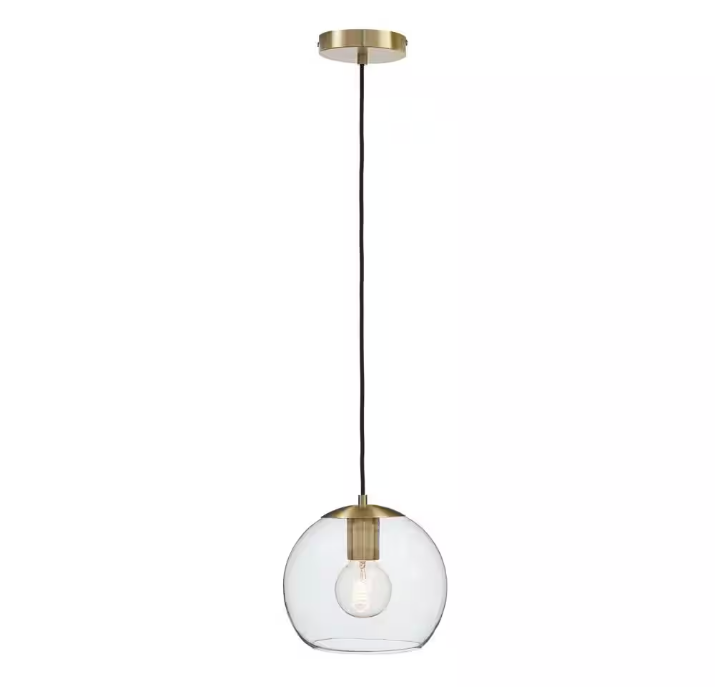 Home Decorators Collection 1-Light Antique Brass and Glass Mini-Pendant