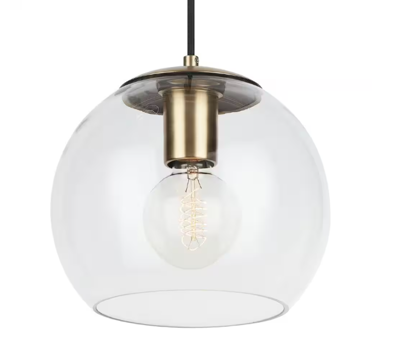 Home Decorators Collection 1-Light Antique Brass and Glass Mini-Pendant