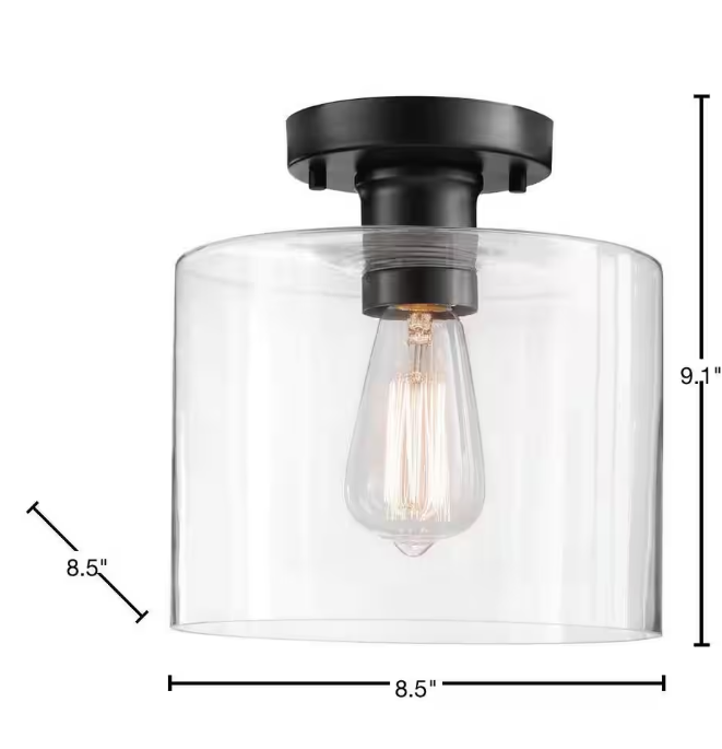 Hampton Bay Westbrook 8 in. 1-Light Matte Black Flush Mount