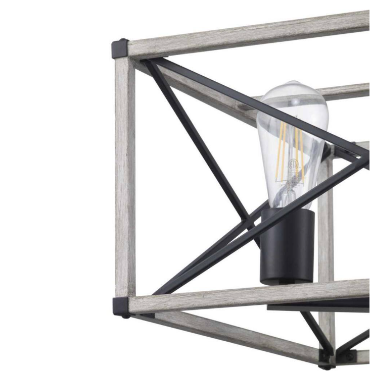 Hampton Bay Madison Landing 4-Light Caged Matte Black Rectangular Pendant Hanging Light with Washed White Farmhouse Wood Accents