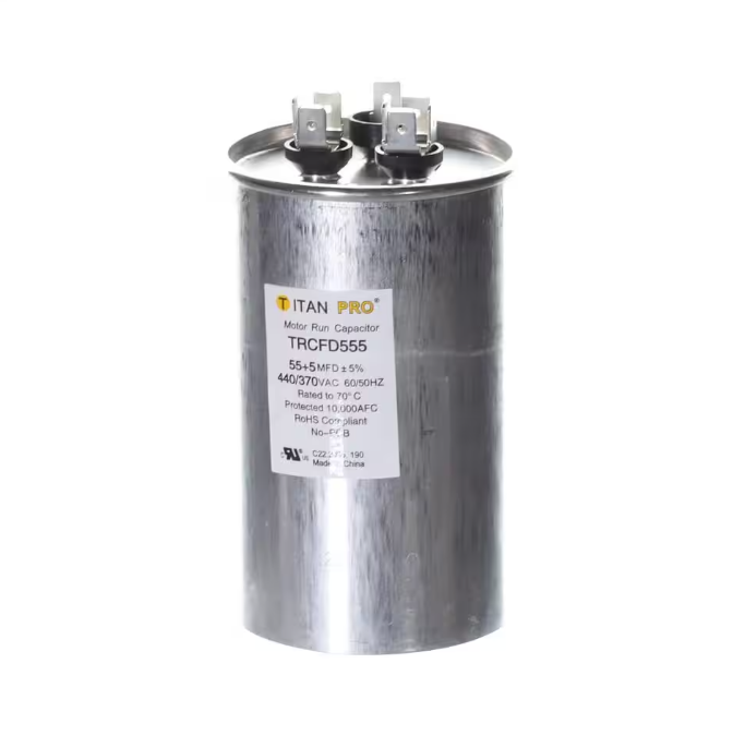 Packard TITAN PRO 55 Plus 5 MFD 440/370V Dual Voltage Round Run Capacitor