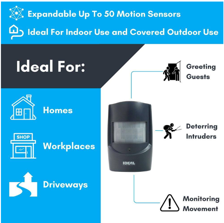 IDEAL SECURITY Wireless Expandable Motion Sensor Alarm and Alert - Charcoal Grey