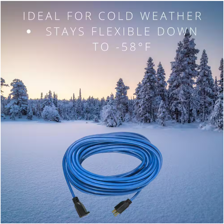 Husky 100 ft. 16/3 Medium Duty Cold Weather Indoor/Outdoor Extension Cord, Blue