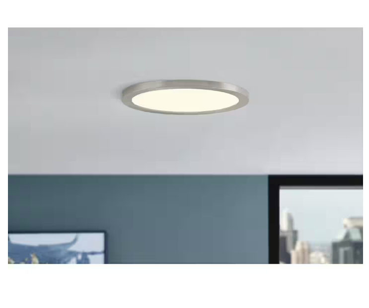 Commercial Electric 15 in. Brushed Nickel New Ultra-Low Profile Integrated LED Flush Mount 5CCT (2-Pack)