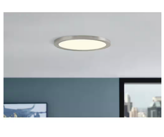 Commercial Electric 15 in. Brushed Nickel New Ultra-Low Profile Integrated LED Flush Mount 5CCT (2-Pack)