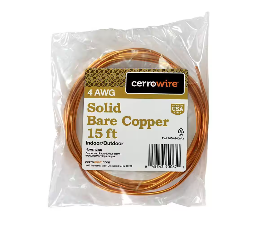 Cerrowire 15 ft. 4-Gauge Solid SD Bare Copper Grounding Wire