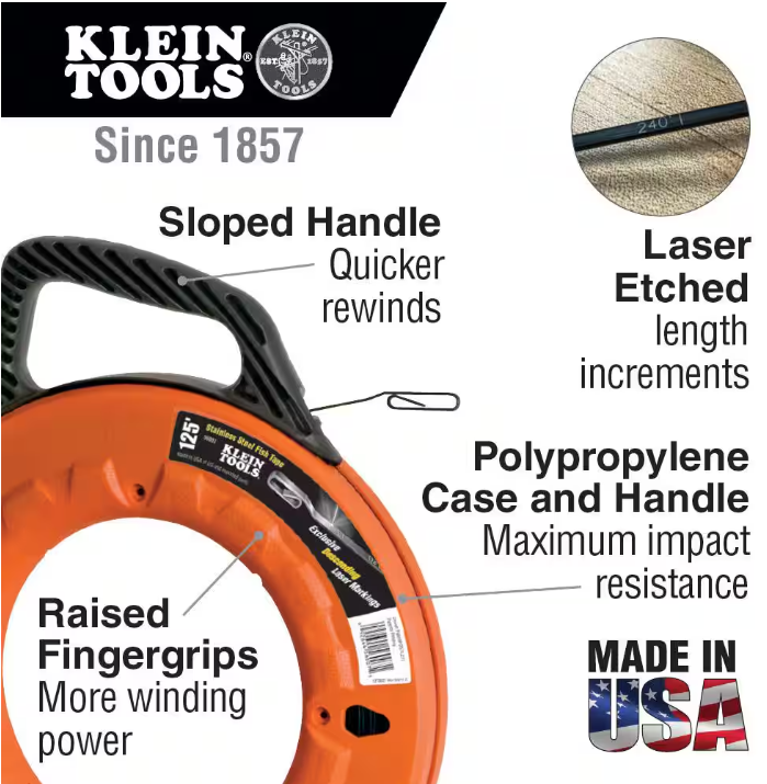 Klein Tools 65 ft. Steel Fish Tape, 1/8 in. Width