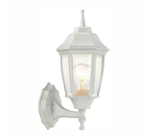 Hampton Bay 14 in. 1-Light White Hardwired Dusk-to-Dawn Outdoor Wall Light Lantern Sconce with No Bulb Included