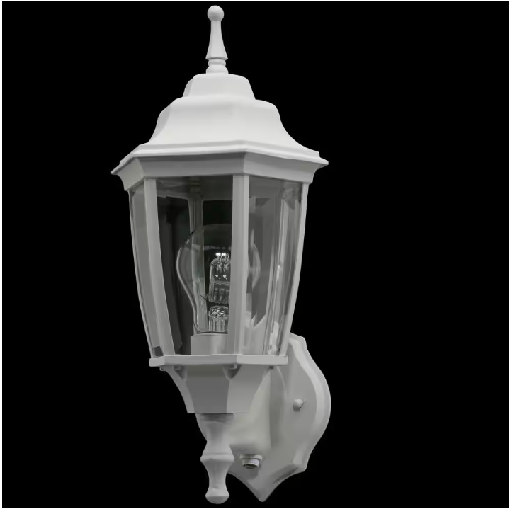 Hampton Bay 14 in. 1-Light White Hardwired Dusk-to-Dawn Outdoor Wall Light Lantern Sconce with No Bulb Included
