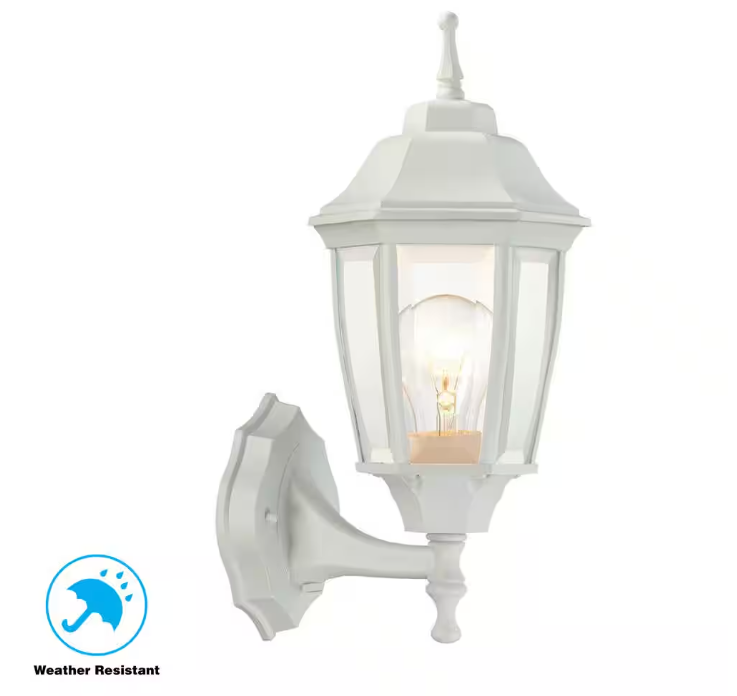 Hampton Bay 14 in. 1-Light White Hardwired Dusk-to-Dawn Outdoor Wall Light Lantern Sconce with No Bulb Included