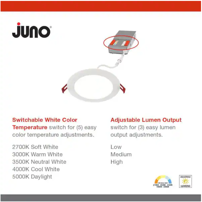 6-Pack - Juno Wafer M-Volt 120-277-Volt 4 in. Adjustable Lumen and CCT Canless IC Rated Dimmable Integrated LED Recessed Light Trim