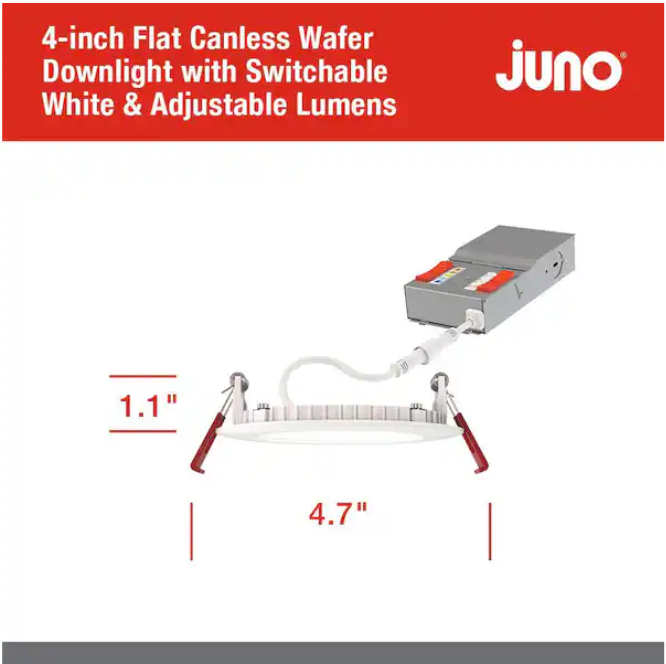 6-Pack - Juno Wafer M-Volt 120-277-Volt 4 in. Adjustable Lumen and CCT Canless IC Rated Dimmable Integrated LED Recessed Light Trim