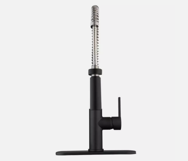 Glacier Bay Statham Single-Handle Coil Spring Neck Pull-Down Sprayer Kitchen Faucet in Dual Finish Stainless Steel and Matte Black