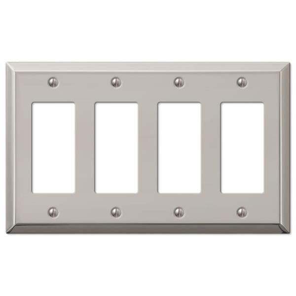 Metallic 4 Gang Rocker Steel Wall Plate - Polished Nickel