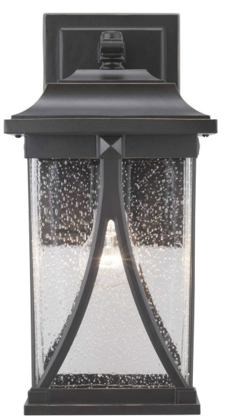 Progress Lighting Abbott Collection 1-Light Antique Bronze Clear Seeded Glass Craftsman Outdoor Medium Wall Lantern Light
