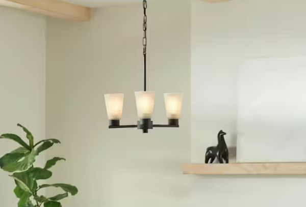 KICHLER Stamos 18 in. 3-Light Olde Bronze Modern Shaded Circle Dining Room Chandelier with Satin Etched Glass Shades