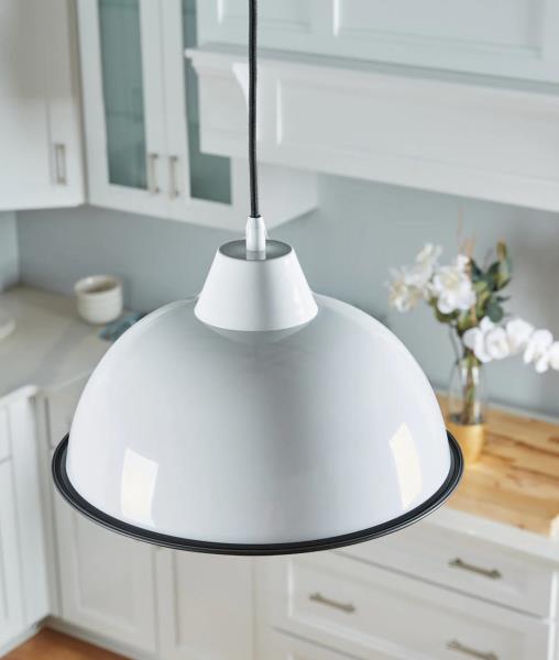 Quoizel Lockesburg Gloss White and Matte Black Farmhouse Dome Hanging Pendant Light