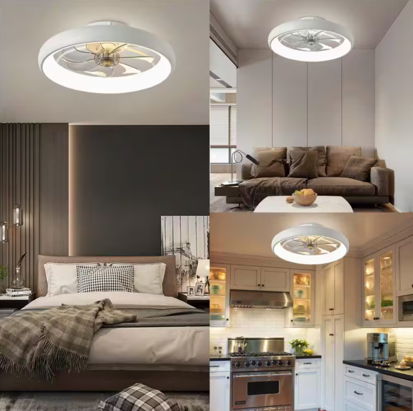 ANTOINE 20 in. LED Indoor White Bladeless App Control Low Profile Ceiling Fan with Light Semi Flush Mount Bedroom Lighting
