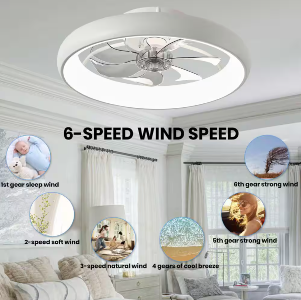 ANTOINE 20 in. LED Indoor White Bladeless App Control Low Profile Ceiling Fan with Light Semi Flush Mount Bedroom Lighting