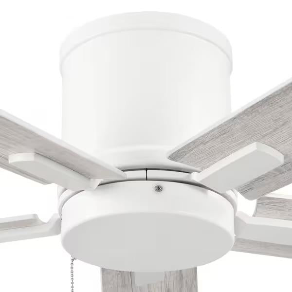 Grantway 48 in. Indoor/Covered Outdoor Matte White Low Profile Ceiling Fan Without Light with Pull Chain Included