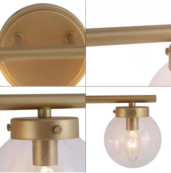 Uolfin Farmhouse Gold Bathroom Vanity Light, 28 in. 4-Light Wall Sconce Light with Clear Glass Shades