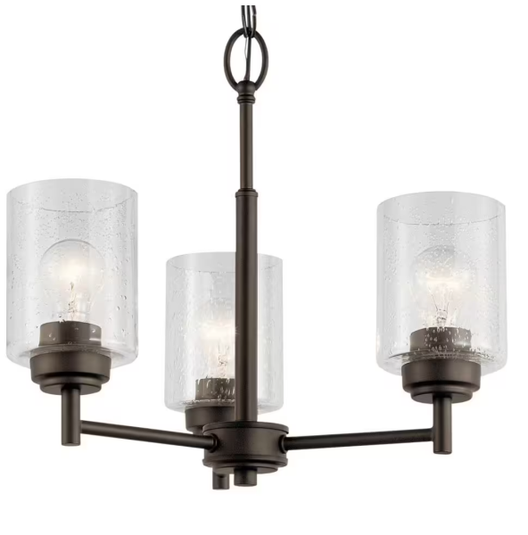 KICHLER Winslow 18 in. 3-Light Olde Bronze Contemporary Shaded Mini Chandelier for Dining Room
