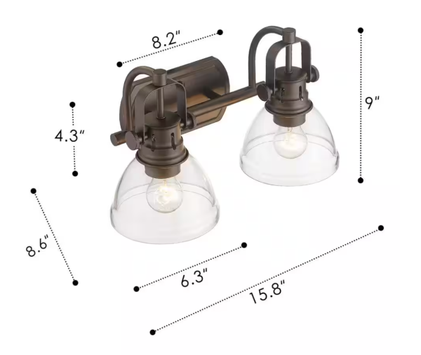 JAZAVA 15.8 in. Indoor 2-Light Oil-Rubbed Bronze Bedroom Powder Room Hallway Vanity Light Wall Sconce Light