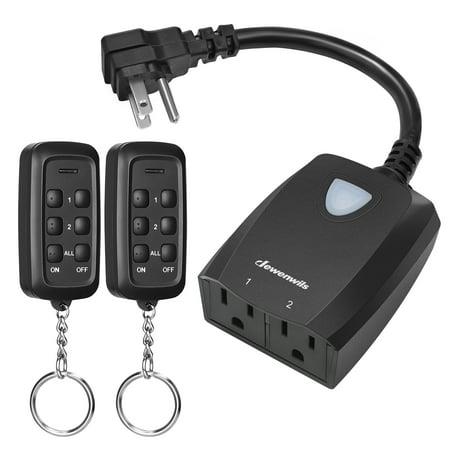 DEWENWILS Outdoor Wireless Remote Control Outlet 2 Independent Control Sockets Weatherproof Electrical Remote Control Switch 15A Heavy Duty with 2 R
