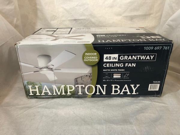 Grantway 48 in. Indoor/Covered Outdoor Matte White Low Profile Ceiling Fan Without Light with Pull Chain Included