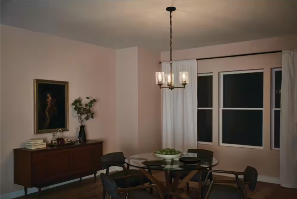 KICHLER Winslow 18 in. 3-Light Olde Bronze Contemporary Shaded Mini Chandelier for Dining Room