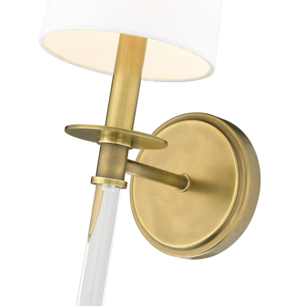Z Lite 808-1S-RB-WH 6 in. Mila Rubbed Brass Wall Sconce Light