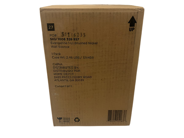 Hampton Bay Evangeline 4.5 in. 1-Light Brushed Nickel Indoor Wall Farmhouse Sconce with Clear Seeded Glass Shade