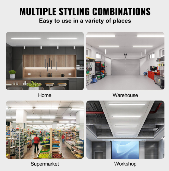 10 PACK LED Ceiling Light 4 Ft. 40- Watt Equivalent Integrated LED Shop Light 6500 LM with on/OFF Switch for Home 10-Pack,White