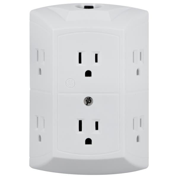 GENERAL ELECTRIC 6-Outlet Wall Adapter Reset Button Wide Spaced Outlets 56575