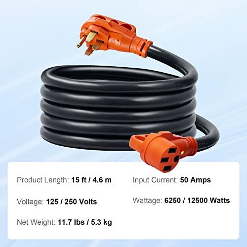 VEVOR 15ft RV Extension Cord Power Cord 50Amp NEMA 14-50RNEMA 14-50P ETL Listed