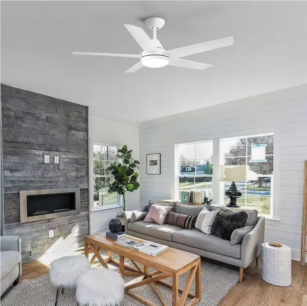 48 in. Indoor Integrated LED Matte White Ceiling Fan with Light Kit and Remote