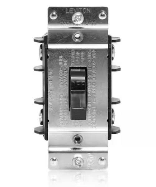 40 Amp 600 Volt Industrial Grade Double Pole Single Phase AC Manual Motor Controller Toggle Switch - Black